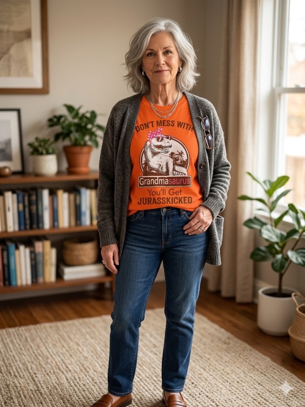 Don’t Mess with Grandmasaurus You’ll Get Juraskicked Orange Printed Shirt Large